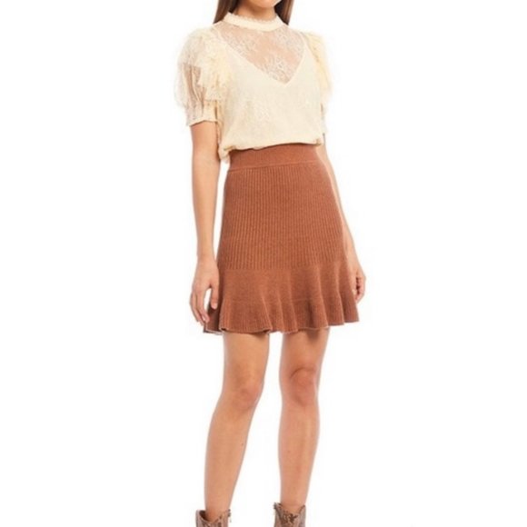 FREE PEOPLE Ribbed Flounced Knit Mini Skirt - Picture 2 of 5